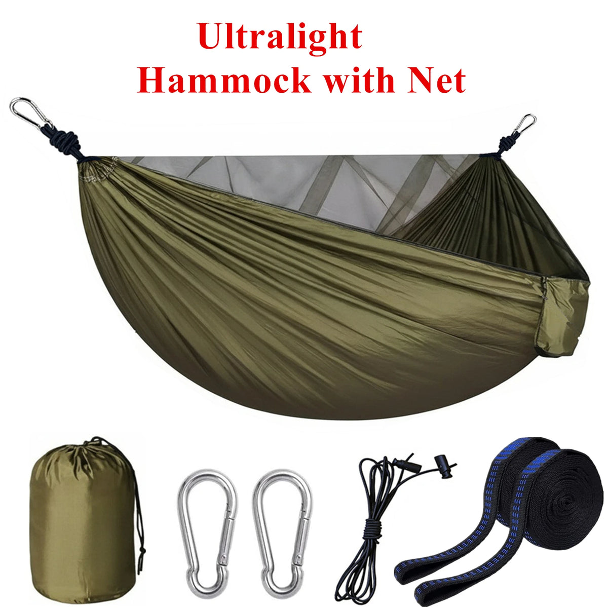 Camping hammock with mosquito net, portable outdoor hammock with mosquito net, equipped with 2 straps and hooks, suitable for travel, backyard, beach, and other outdoor activities