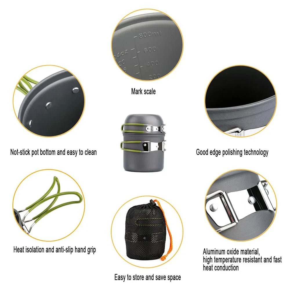 Camping Pots Cookware Set Portable Outdoor Cooking  Tableware for Hiking Trekking Picnic Fishing Mountaineering