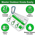 27 Knots Camping Hiking Guide Cards Set, Durable PVC Portable Reference with Carabiner Keychain, for Tent Setup & Outdoor Usage.