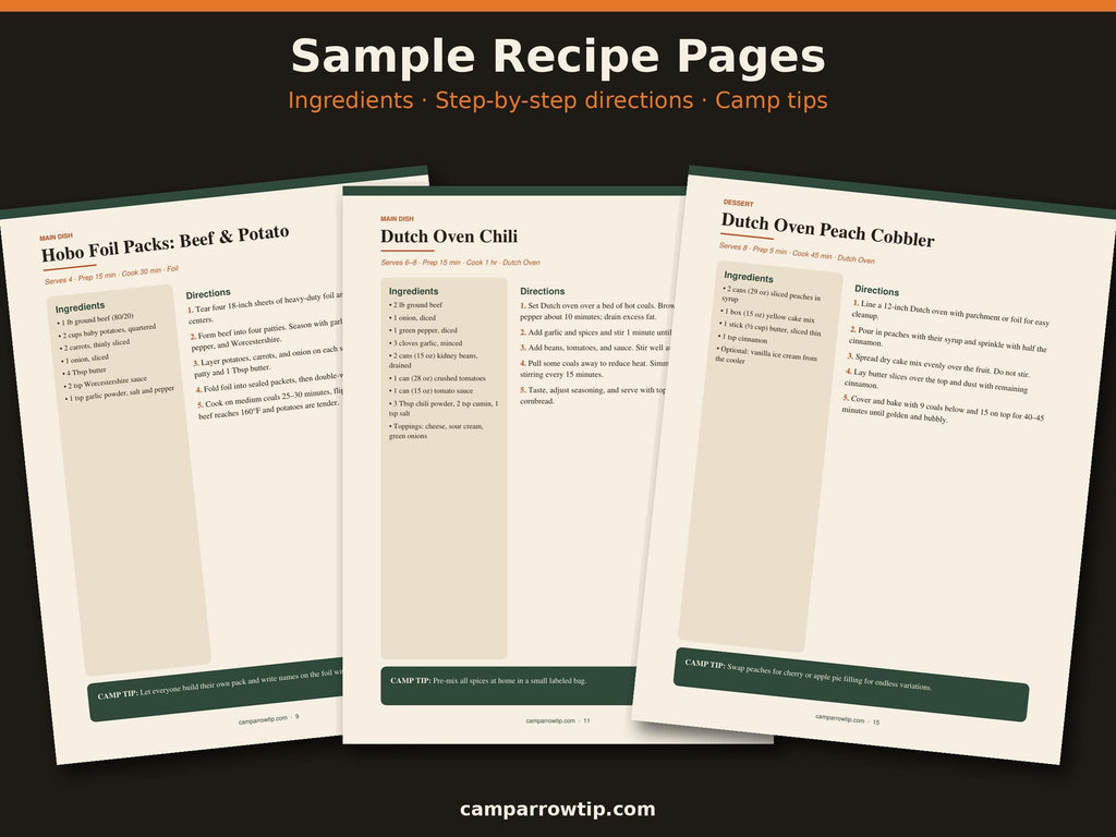 CampArrowtip Campfire Recipe Book — 12 Outdoor Cooking Recipes (Digital Download)