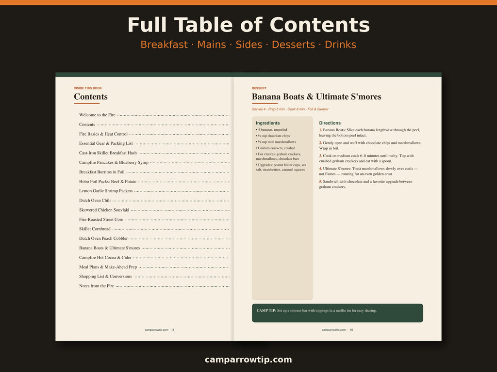 CampArrowtip Campfire Recipe Book — 12 Outdoor Cooking Recipes (Digital Download)