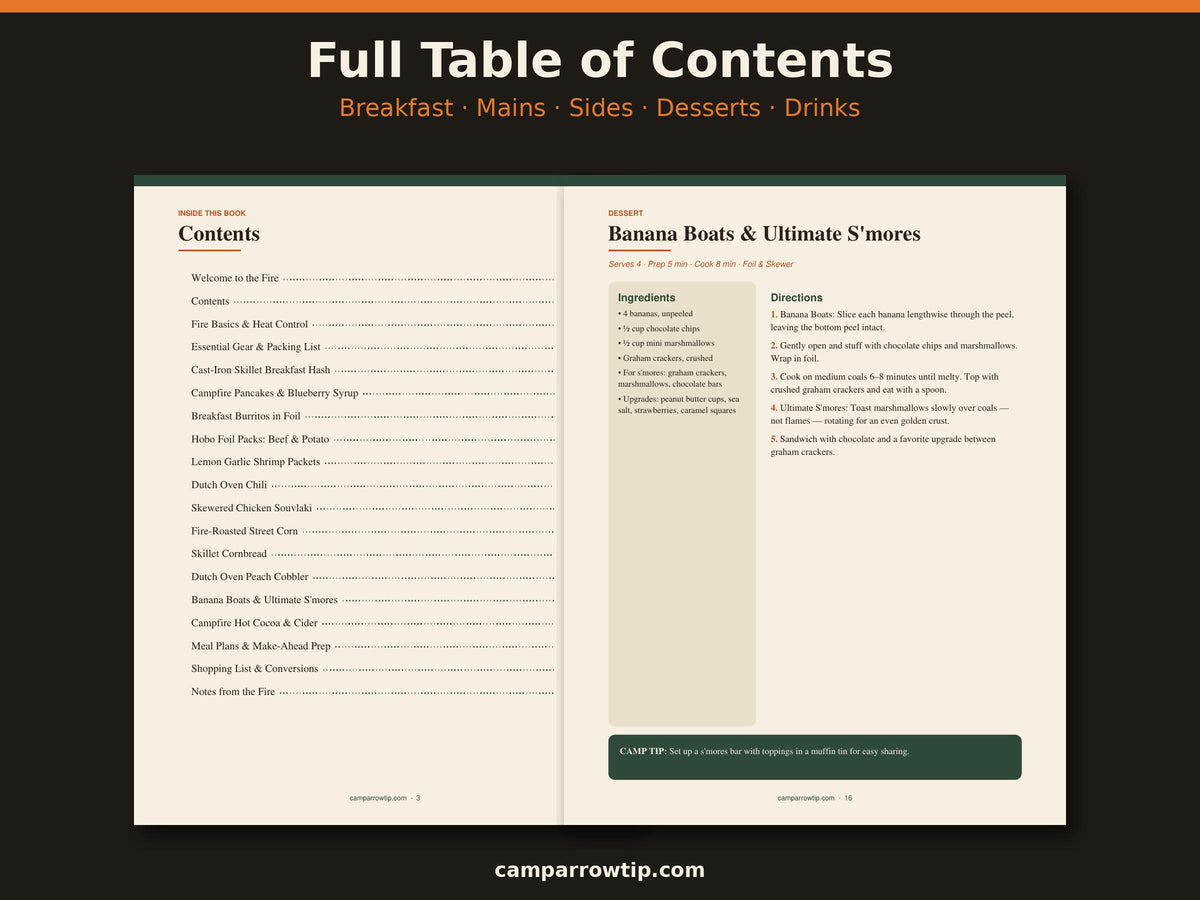 CampArrowtip Campfire Recipe Book — 12 Outdoor Cooking Recipes (Digital Download)